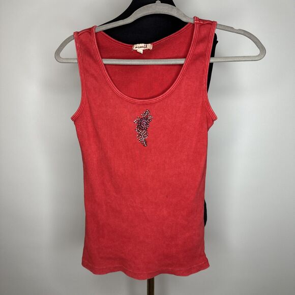 Y2K One World Red Rhinestone Tank Top L Grunge Whimsy Goth USA Cotton - Picture 10 of 10